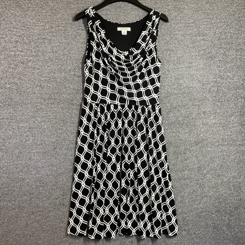 White House Black Market Black White Geometric Cowl Neck Pocket Dress 4